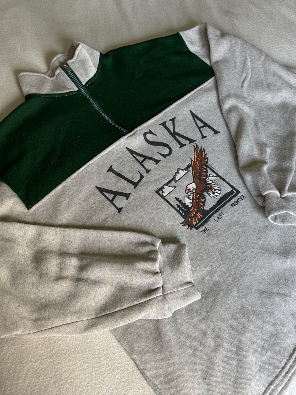 Alaska Eagle Half-Zip Pullover Sweater - Grey & Dark Green